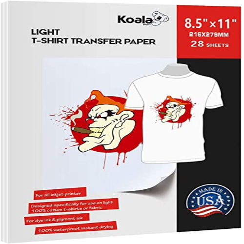 Koala Paper 28 Sheets Light Fabric Iron-on Heat Transfer Paper